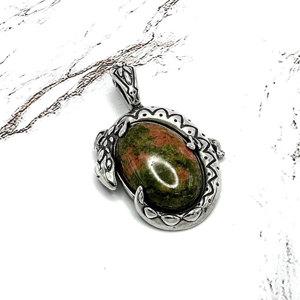 American West 925 Sterling Silver Multicolor Unakite Lizard Enhancer Pendant